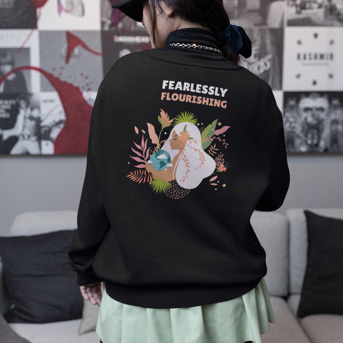 Fearlessly Flourishing (Back Design) - Unisex Organic Raglan Sweatshirt