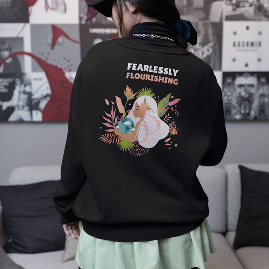 Fearlessly Flourishing (Back Design) Unisex Organic Raglan Sweatshirt