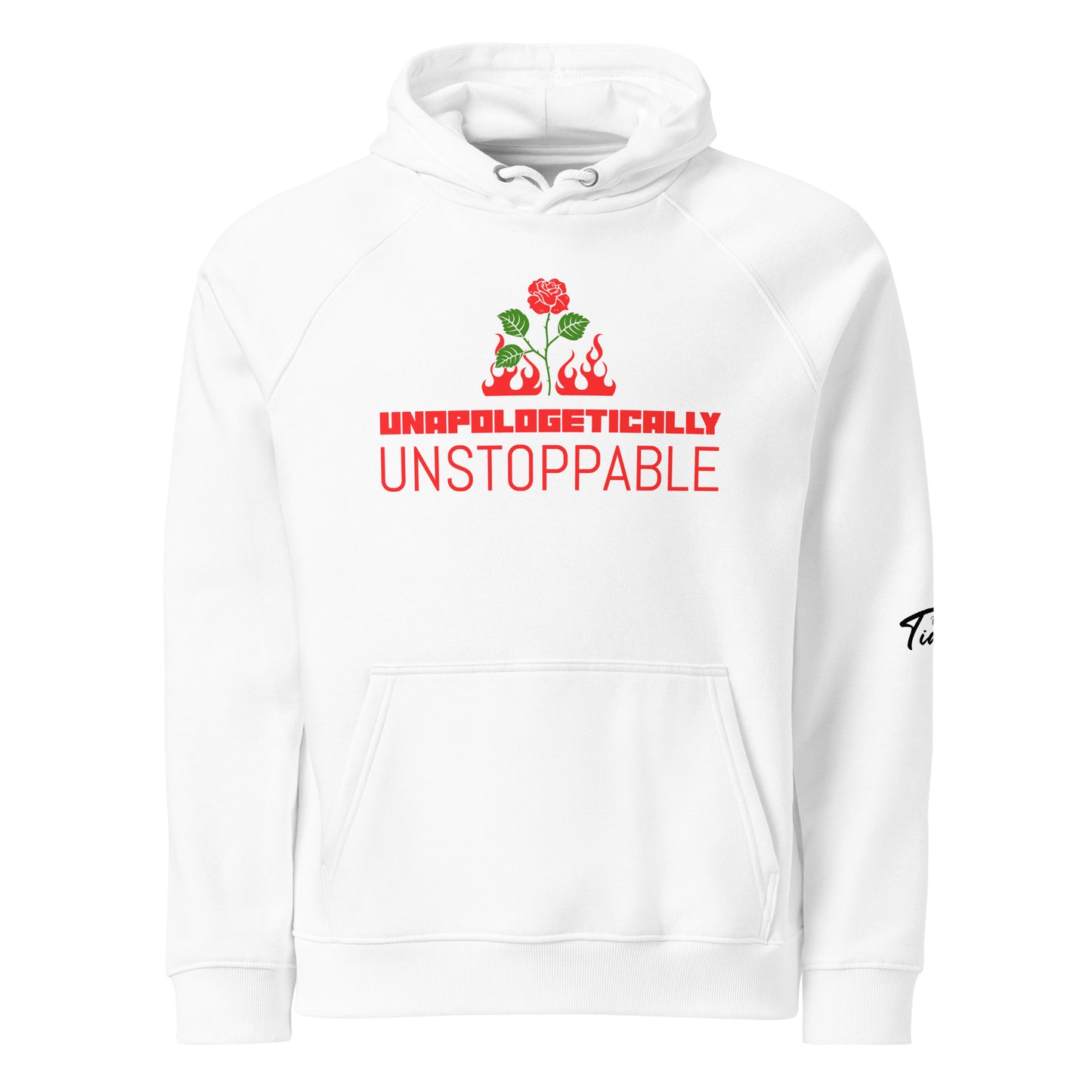 UNAPOLOGETICALLY UNSTOPPABLE Unisex White Eco Raglan Hoodie